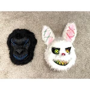 2 Light-Up Creepy Animal Halloween Masks Rabbit Gorilla LED 3 Modes